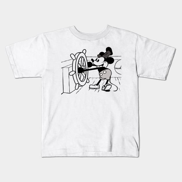 Mickey at the Helm - Steamboat Willie Tribute Kids T-Shirt by Helgar